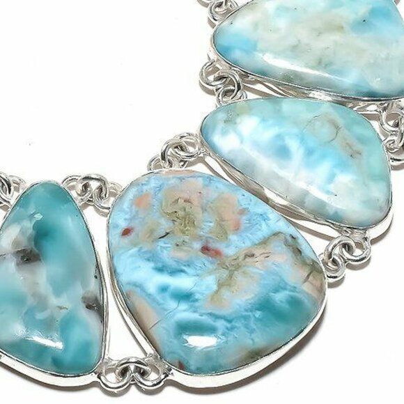 NEW - Caribbean Larimar Stone Sterling Adjustable Necklace - Picture 2 of 7
